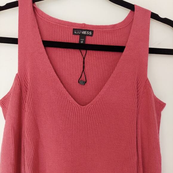 Express Sweater Top Womens XS Pink V-Neck Cold Shoulder Ruffle Sleeve - Picture 2 of 7
